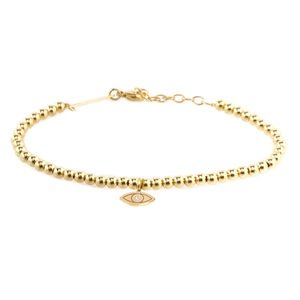 ZOE CHICCO 14K SMALL GOLD BEAD BRACELET WITH MIDI BITTY DIAMOND EVIL EYE